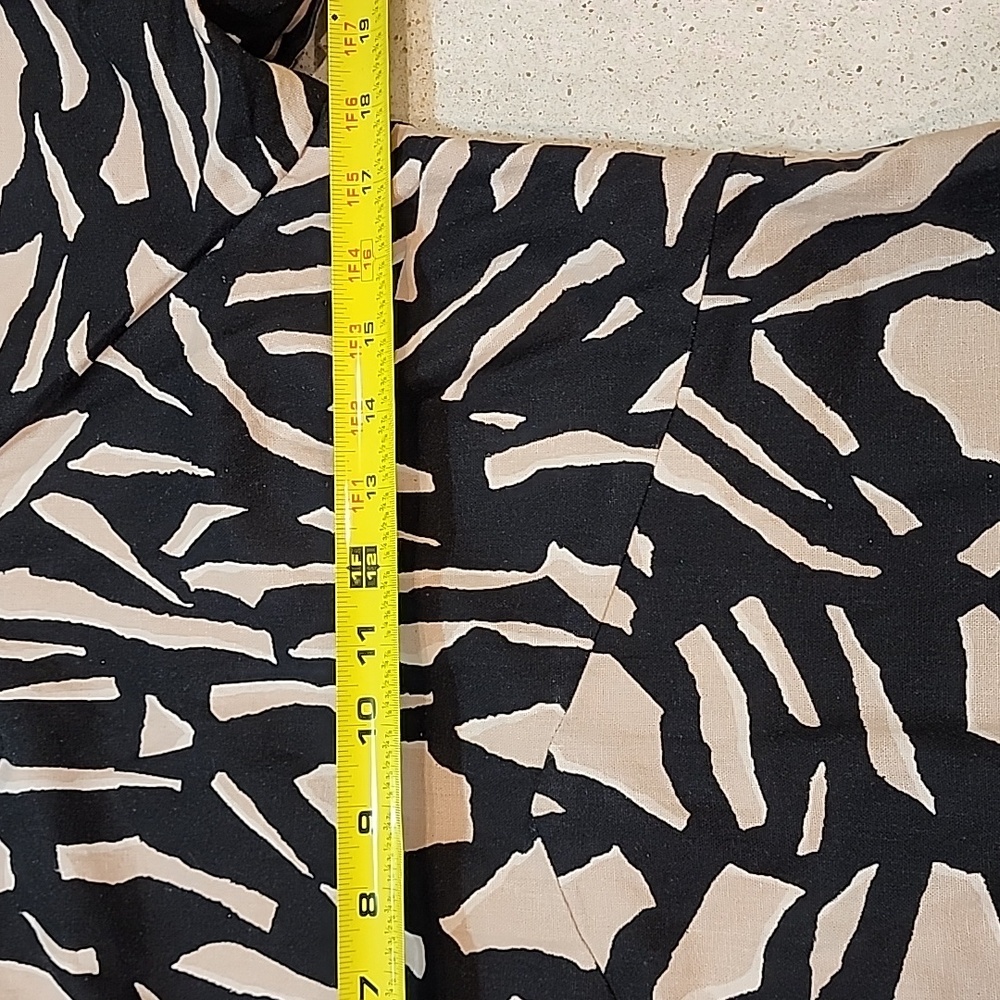 DKNY Black & Beige Abstract Puff-Sleeve Blouse Medium Linen Blend - Picture 5 of 6